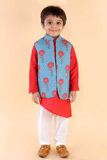 Lil Angels Quilted Nehru Jacket & Asymmetric Kurta Set 