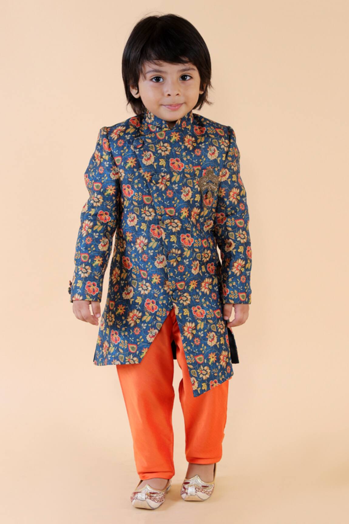 Lil Angels Handloom Cotton Linen Sherwani Set