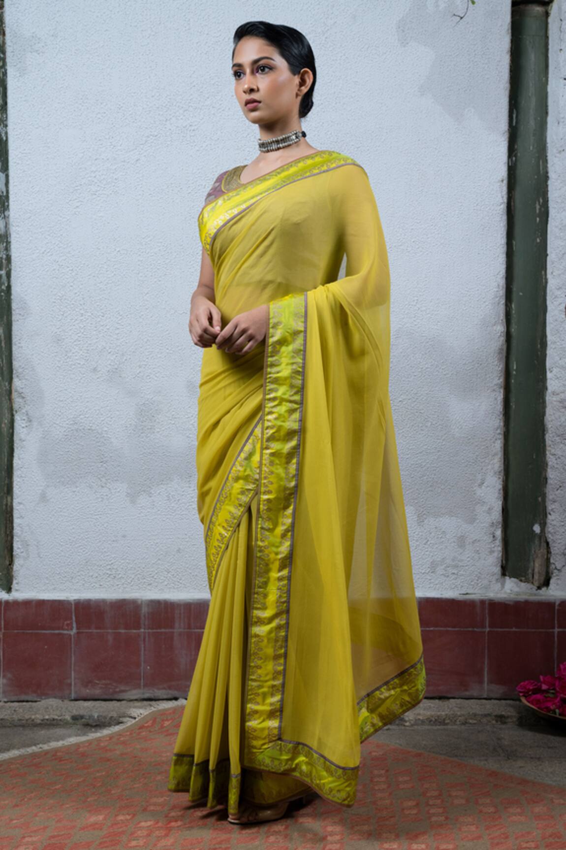 Buy Lemon Yellow Saree Online | trendwati