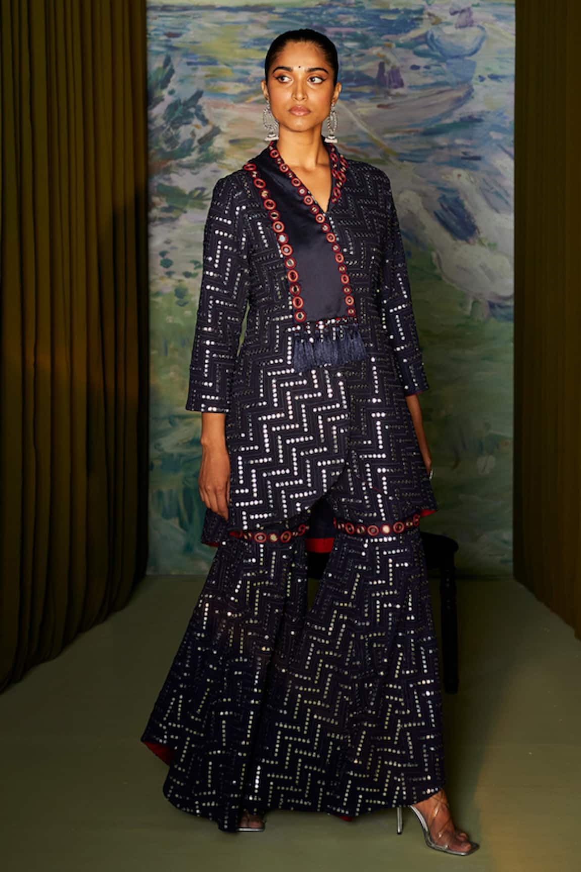 Twenty Nine Rabari Mirror Work Asymmetric Sharara 