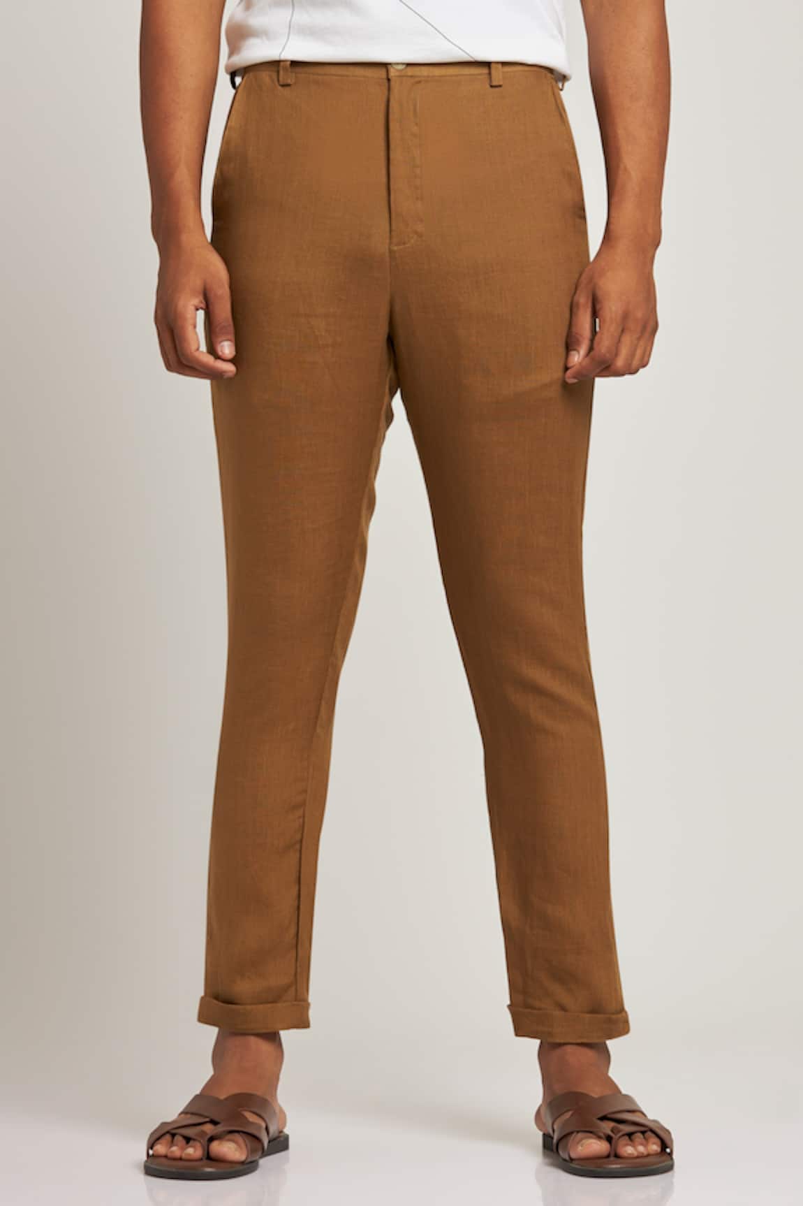 High Waist Linen Pants Brown  NAKD