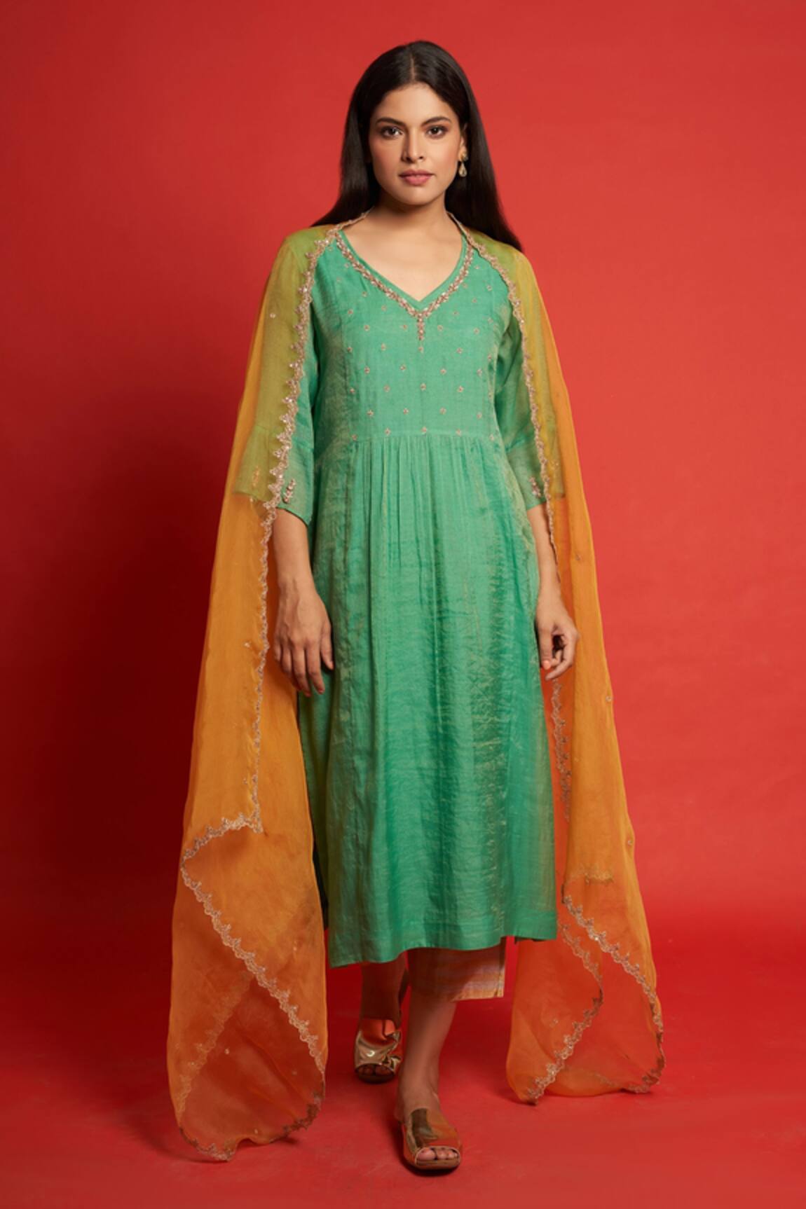 Priti Prashant Magnolia Chanderi Tissue Kurta Pant Set