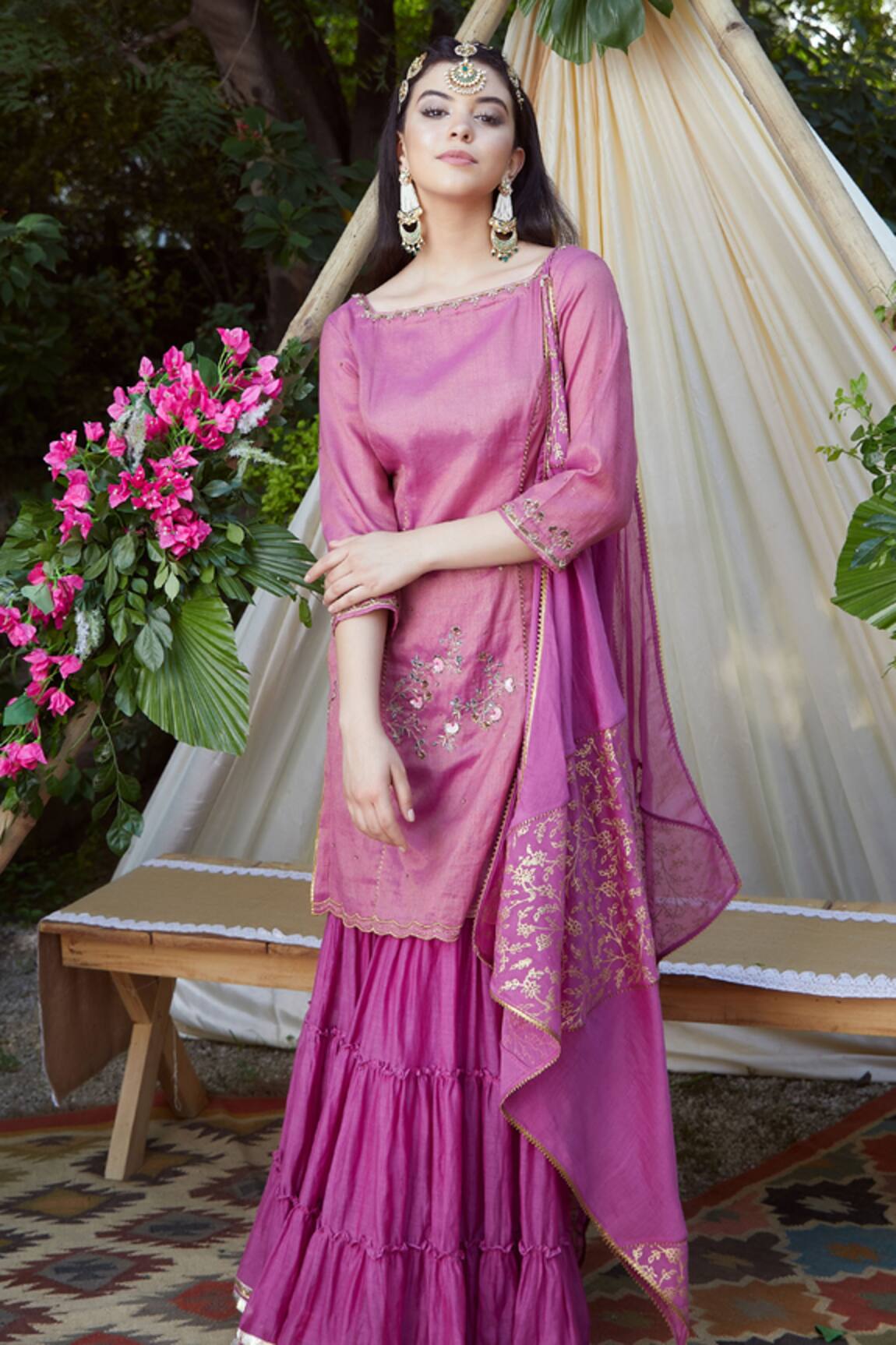 Mandira Wirk - Indian Embroidered Kurta Sharara Set