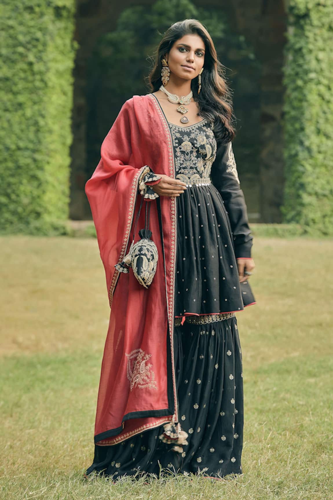 Matsya Chanderi Silk Embroidered Kurta & Sharara Set