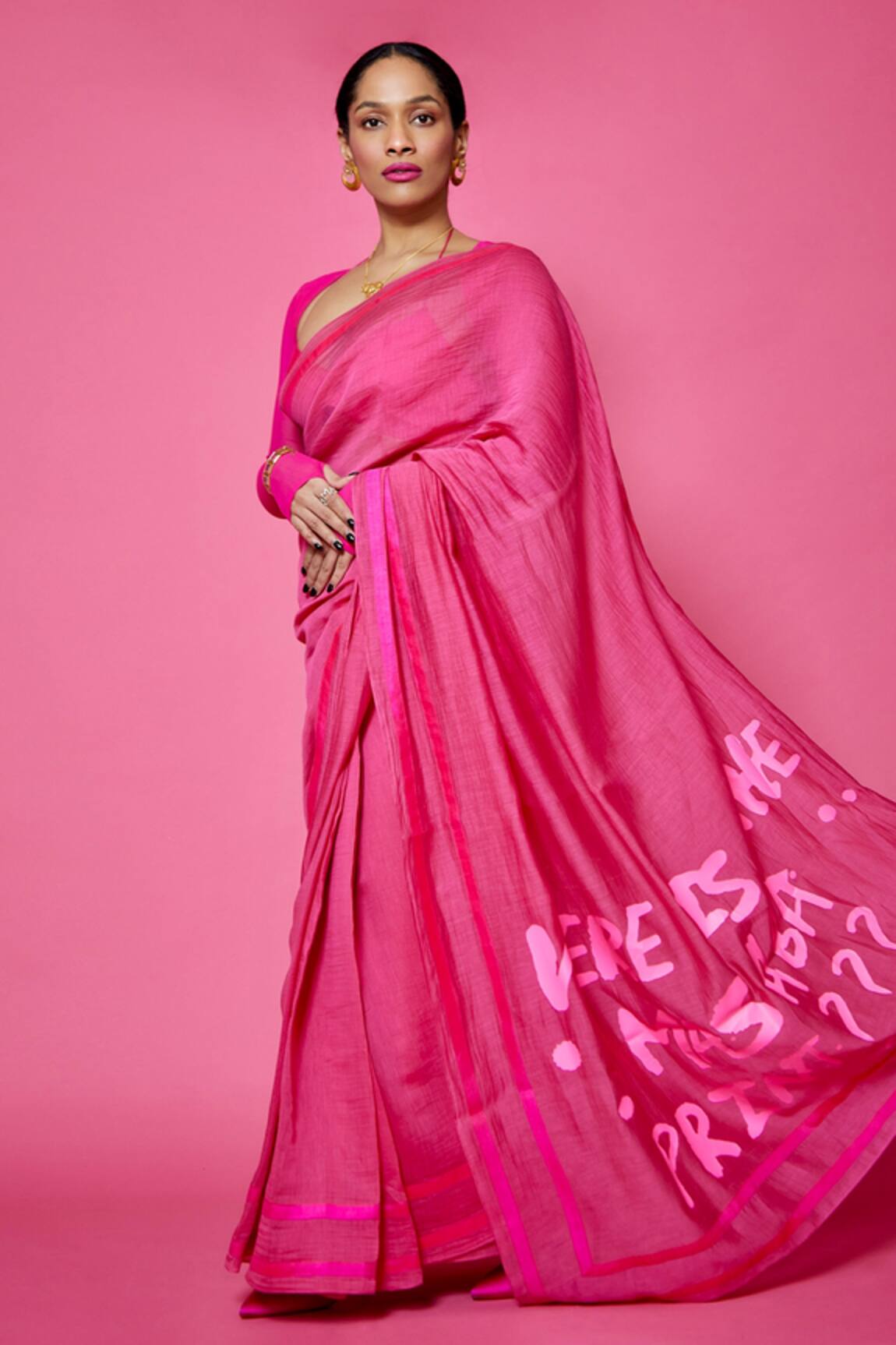 Masaba Slogan Print Sportee Saree With Blouse Fabric