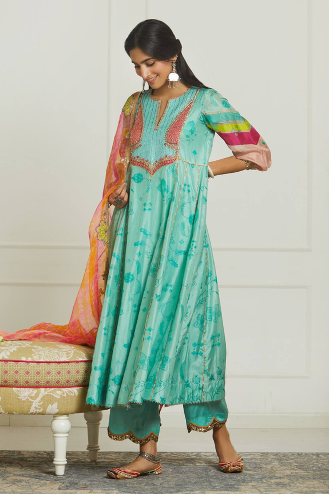 Rajiramniq Silk Printed Anarkali Set
