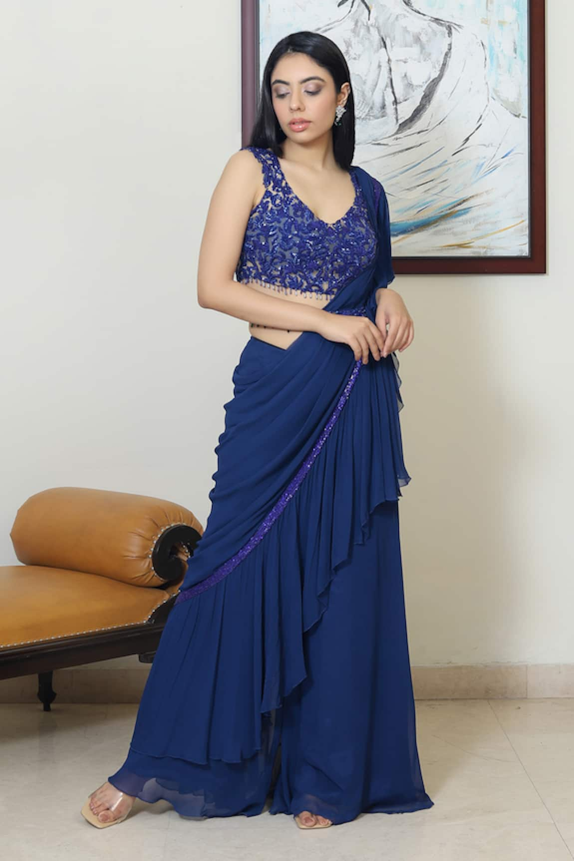 Devika Seth Pre-Draped Ruffle Saree