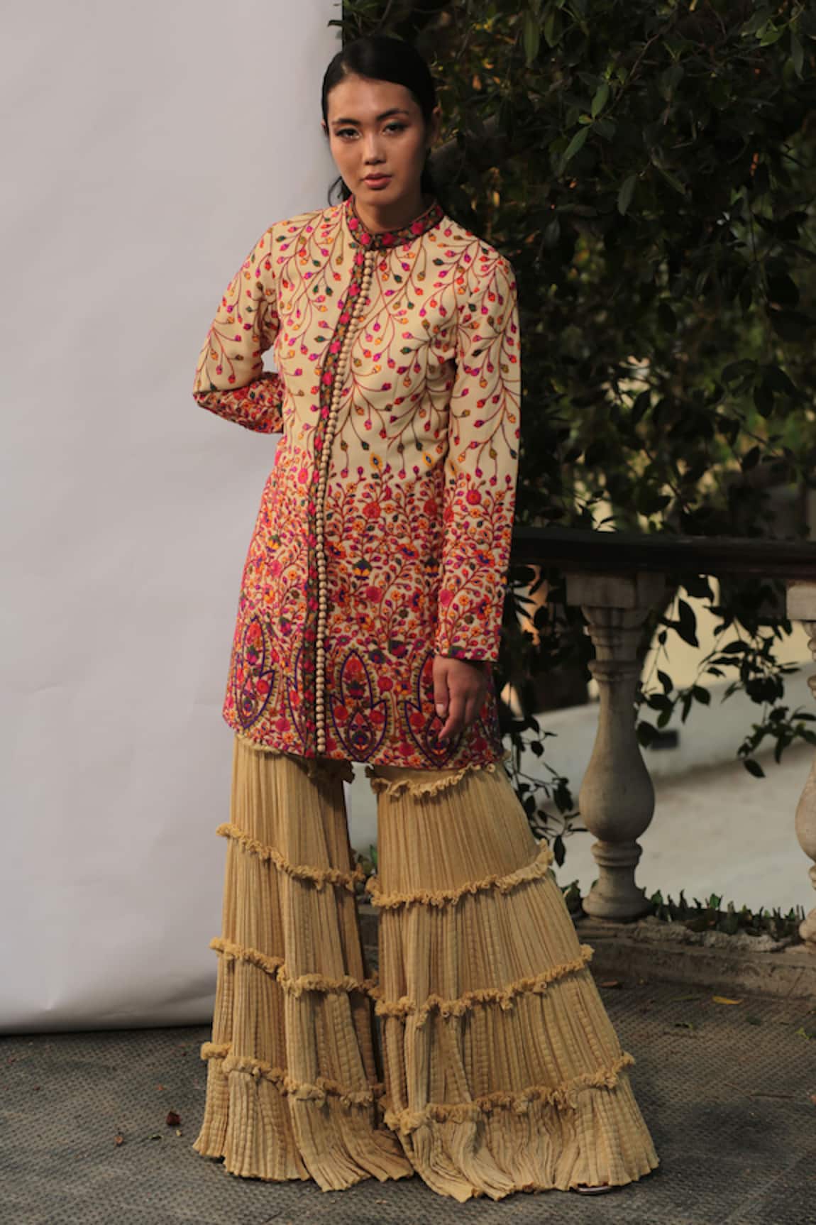 Reynu Taandon Embroidered Jacket & Sharara Set