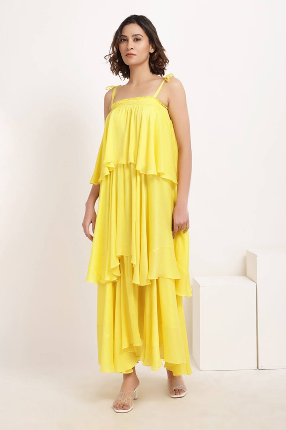 Ranng Label Asymmetric Tiered Ruffle Dress
