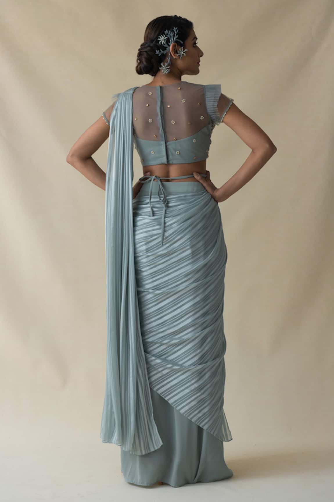 SANGAM PRINTS Woven Design Beads and Stones Organza Saree - Absolutely Desi
