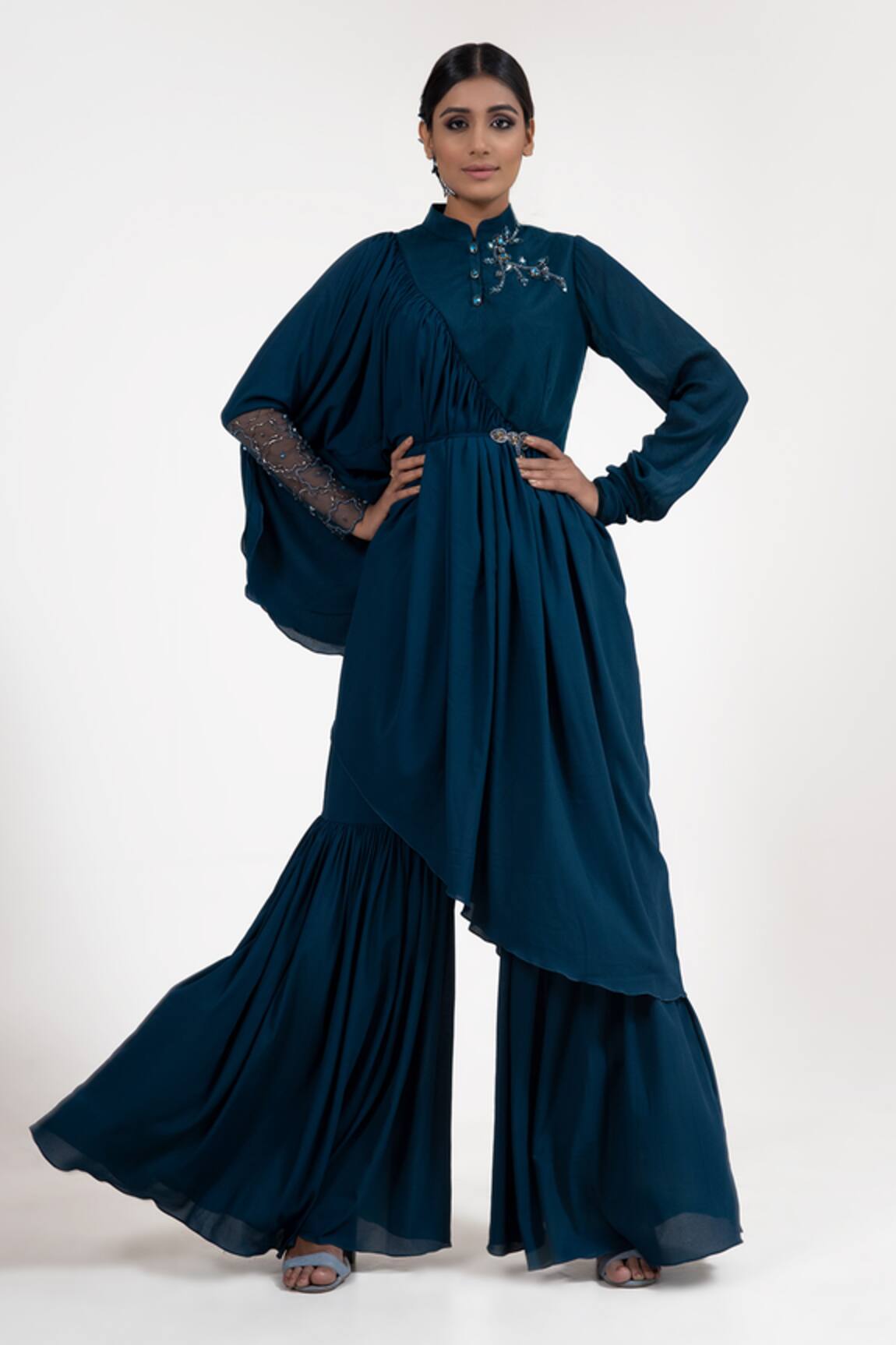 Merge Design Embroidered Kaftan Kurta & Gharara Set