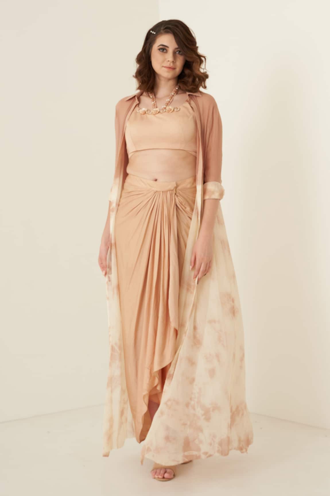 Merge Design Tie Dye Cape & Dhoti Skirt Set