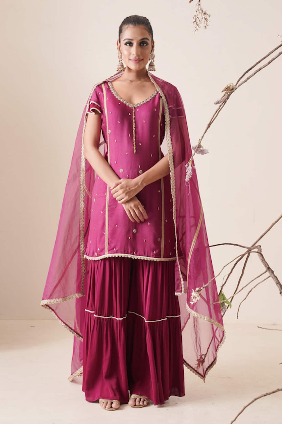 Merge Design Embroidered Kurta Sharara Set 
