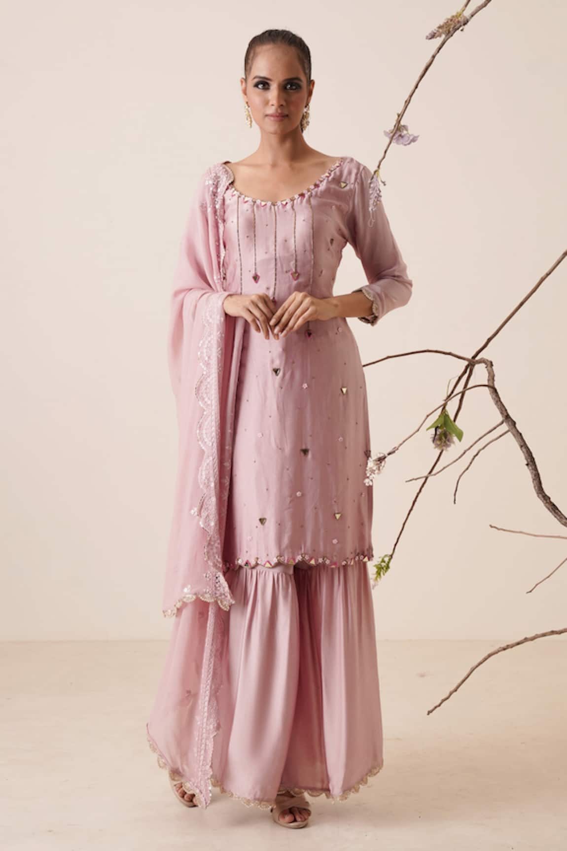 Merge Design Embroidered Kurta Gharara Set 