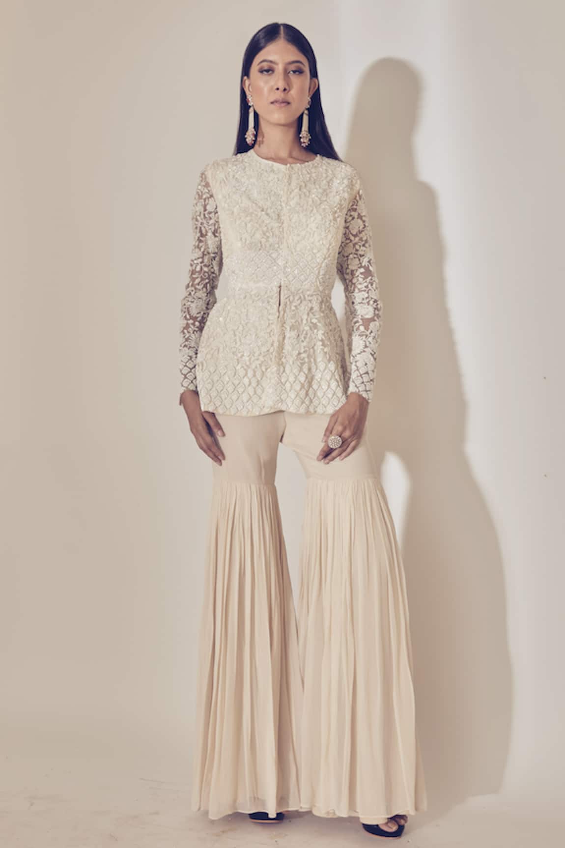 Premya By Manishii Embroidered Jacket & Sharara Set