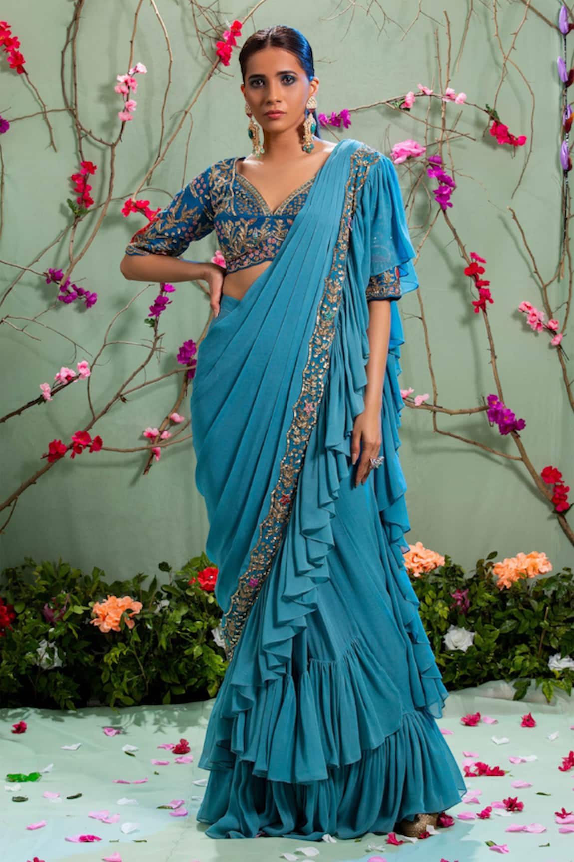 Miku Kumar Silk Pre-Draped Saree With Blouse