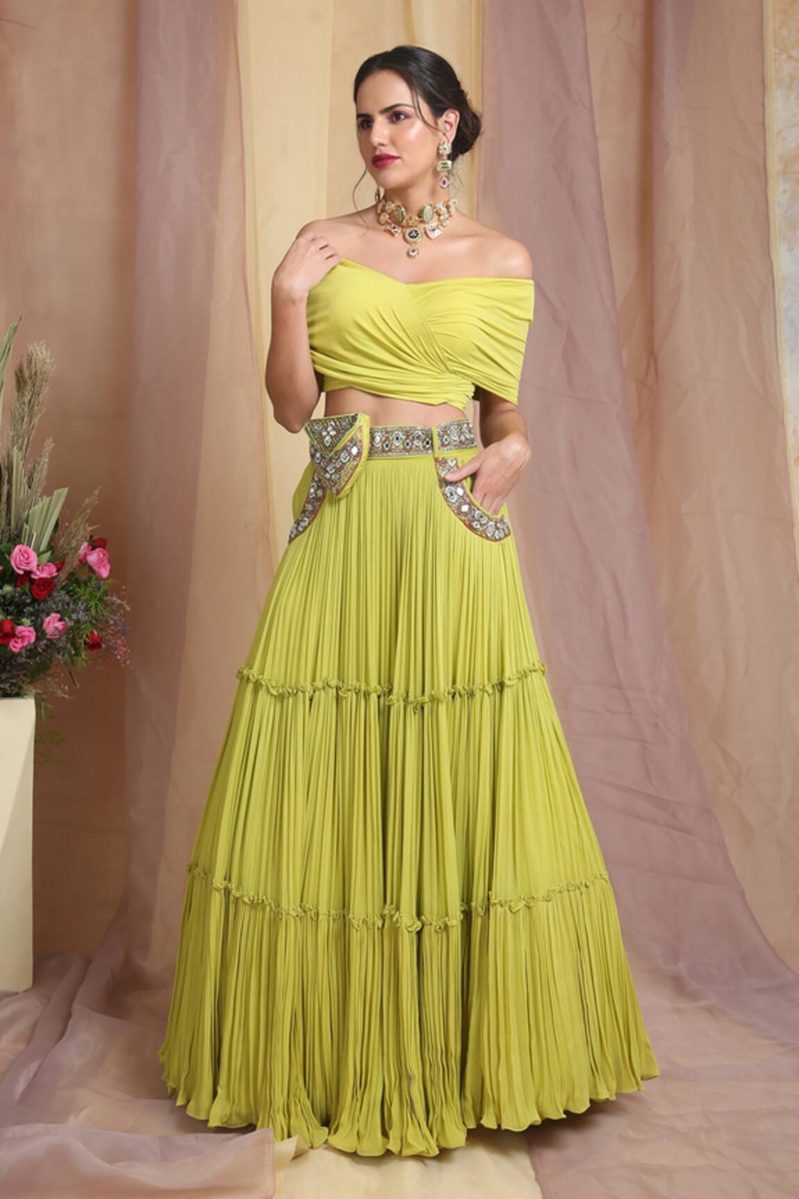 Miku Kumar Mirror Embroidered Blouse & Lehenga Set 
