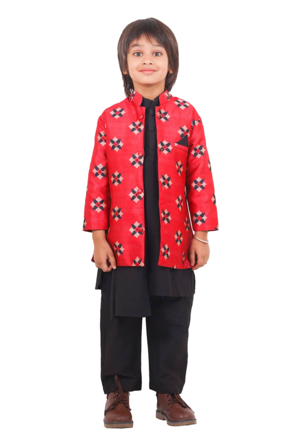 Maaikid Geometric Printed Bundi & Kurta Set