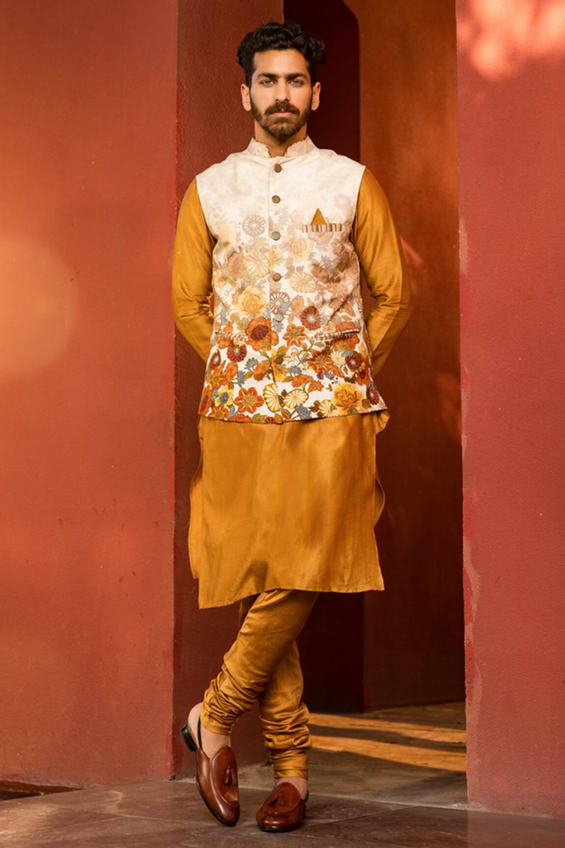 Kalista Zain Floral Print Bundi & Kurta Set