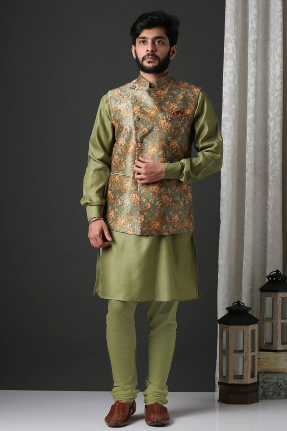 Minaki Printed Bundi & Kurta Set