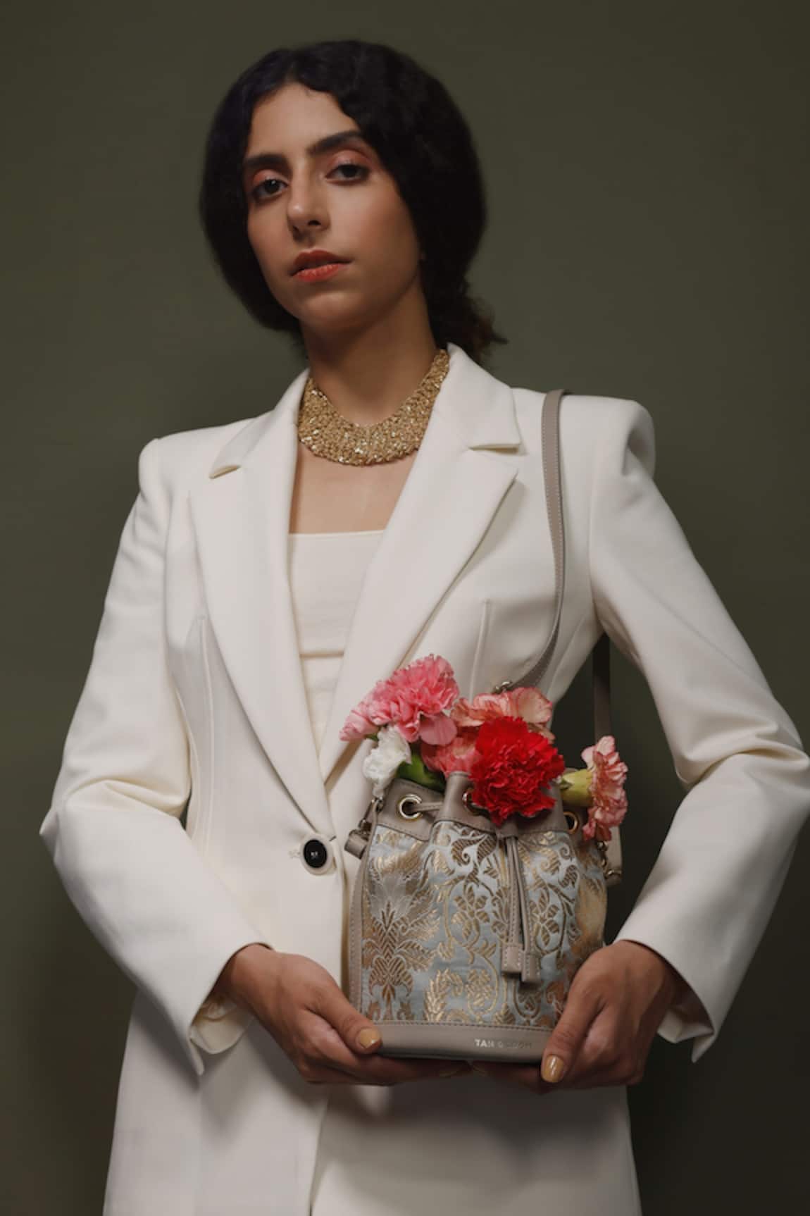 Tan & Loom Bombay Brocade Floral Pattern Bucket Bag 