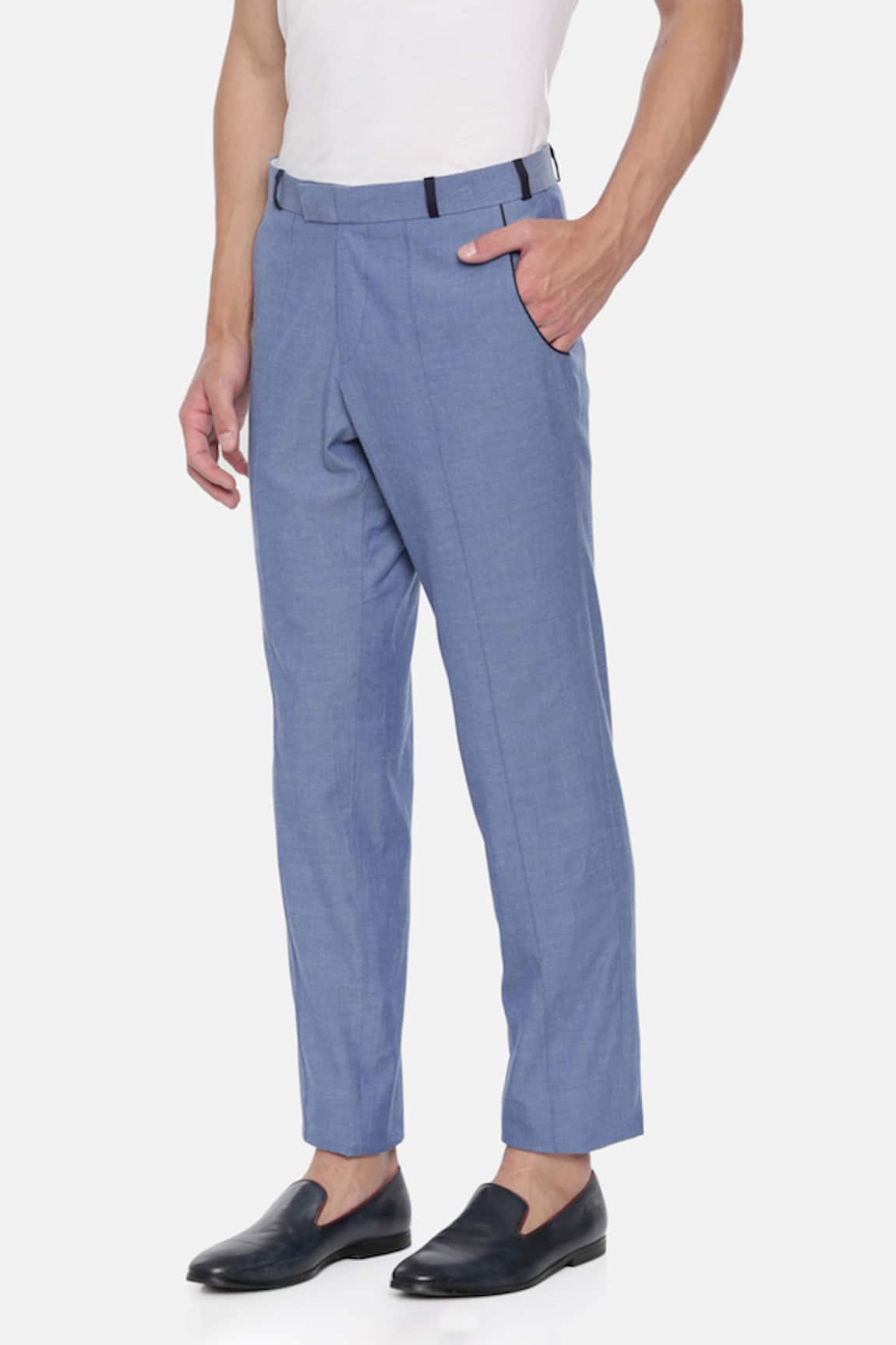 Buy Womens Straight Regular Fit Cotton Silk White Blue Combo Trousers Pant  Set M White  Blue at Amazonin