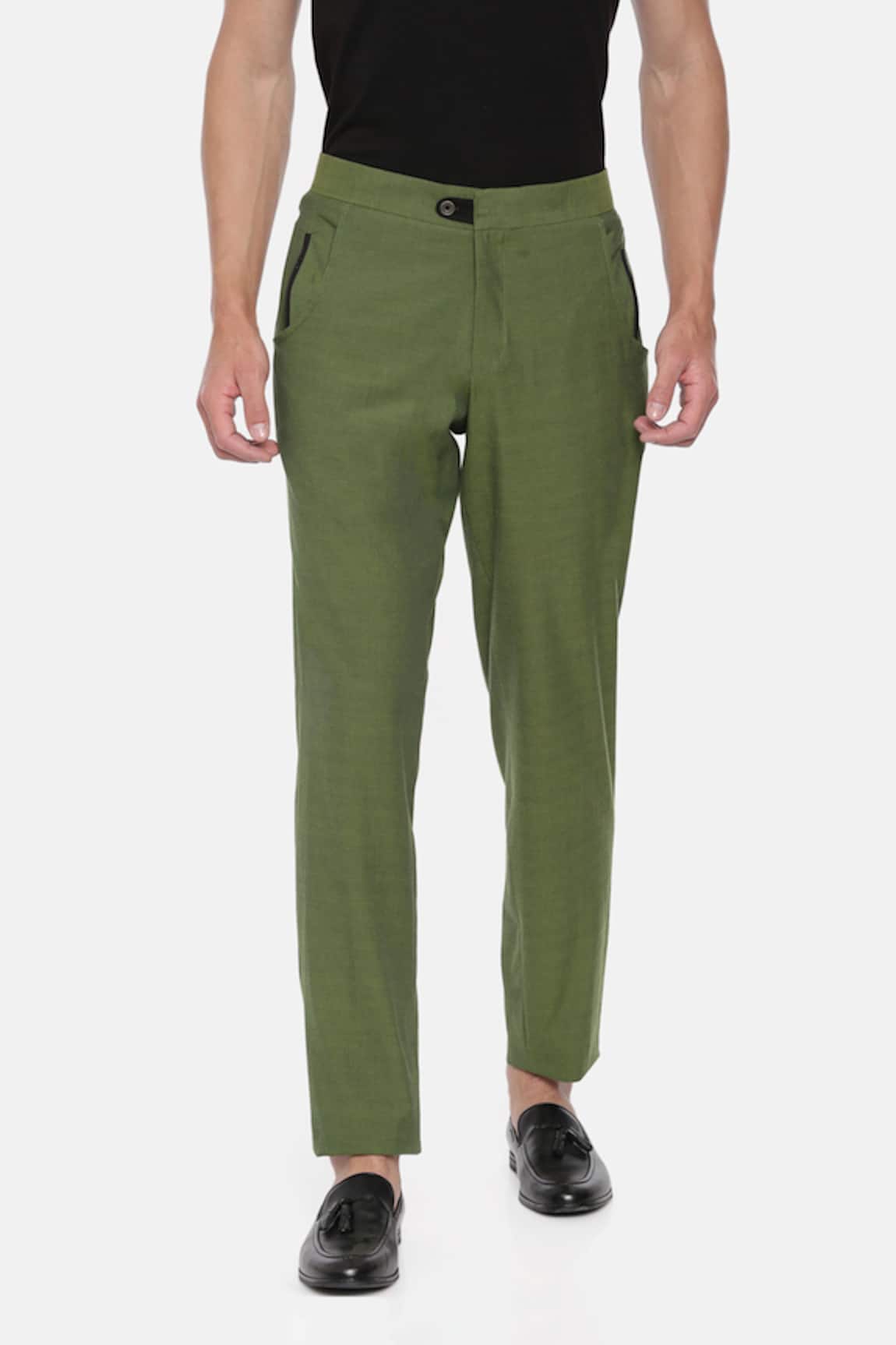 Olive Green Color Cotton Trousers For Men  Rajmohar