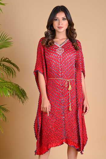 Dyelogue Gajji Silk Bandhani Kaftan with Belt 