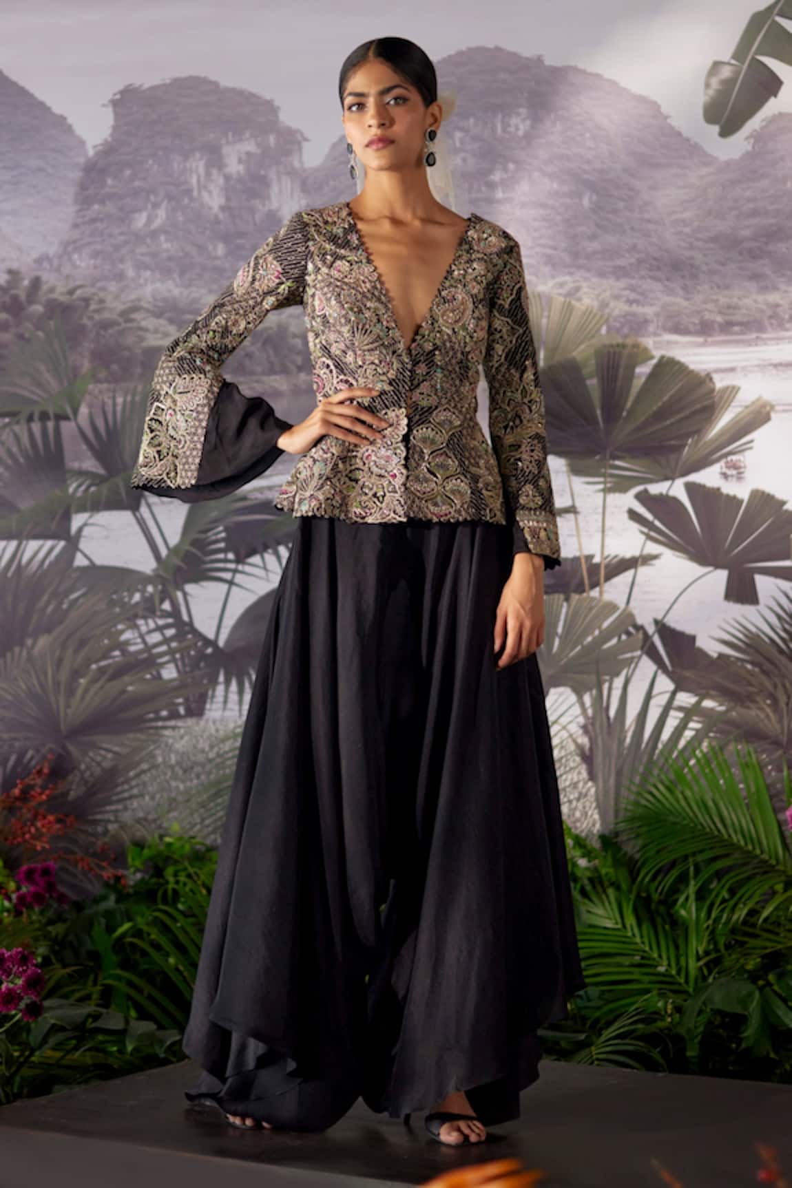 Mrunalini Rao Embroidered Jacket & Flared Pant Set