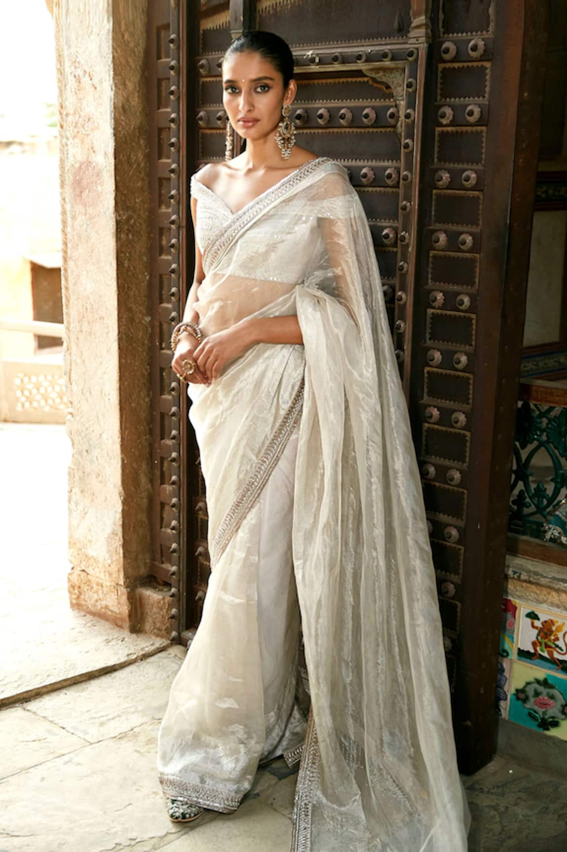 Matsya Tissue Saree With Winged Blouse 