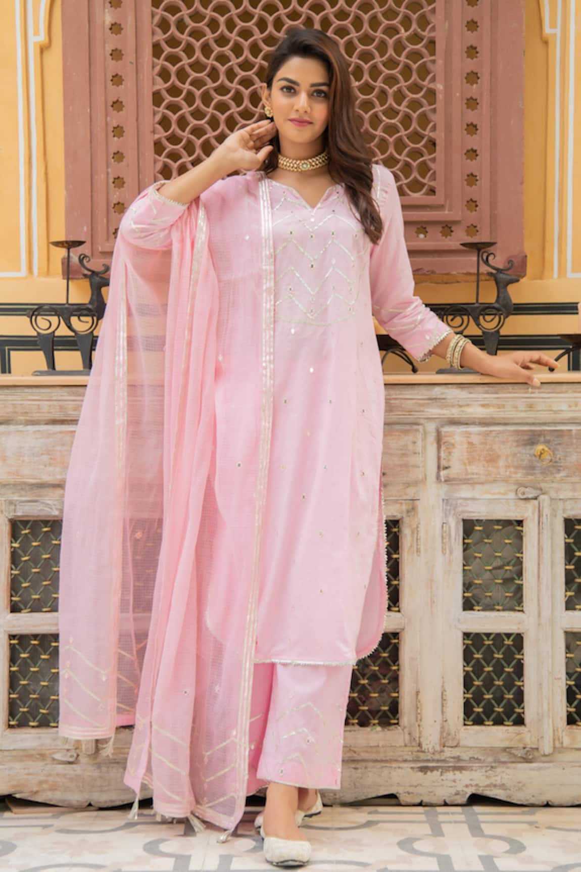 Maison Shefali Mirror Embellished Kurta Set 