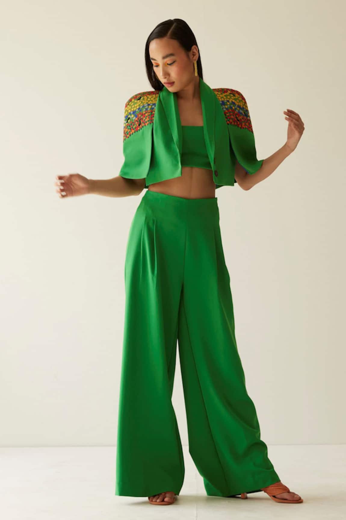 Lime green wide leg trousers with linen  River Island