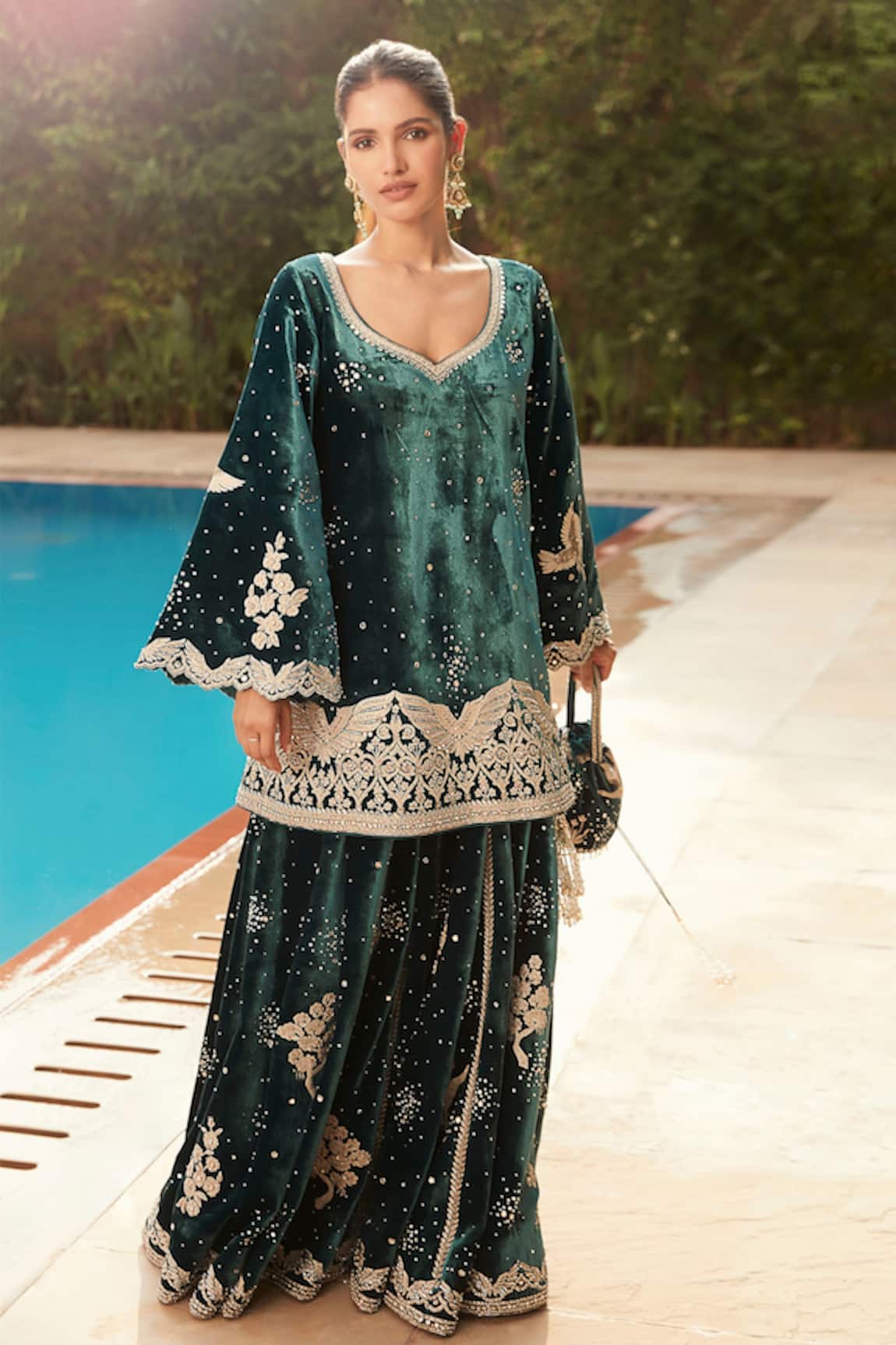 Matsya The Winged Masai Velvet Kurta & Sharara Set