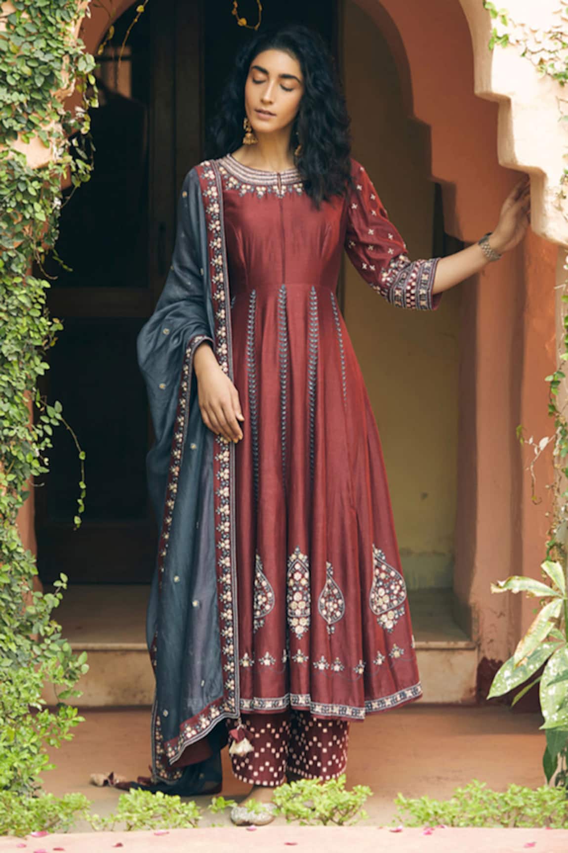 Matsya Chanderi Silk Embroidered Anarkali Set