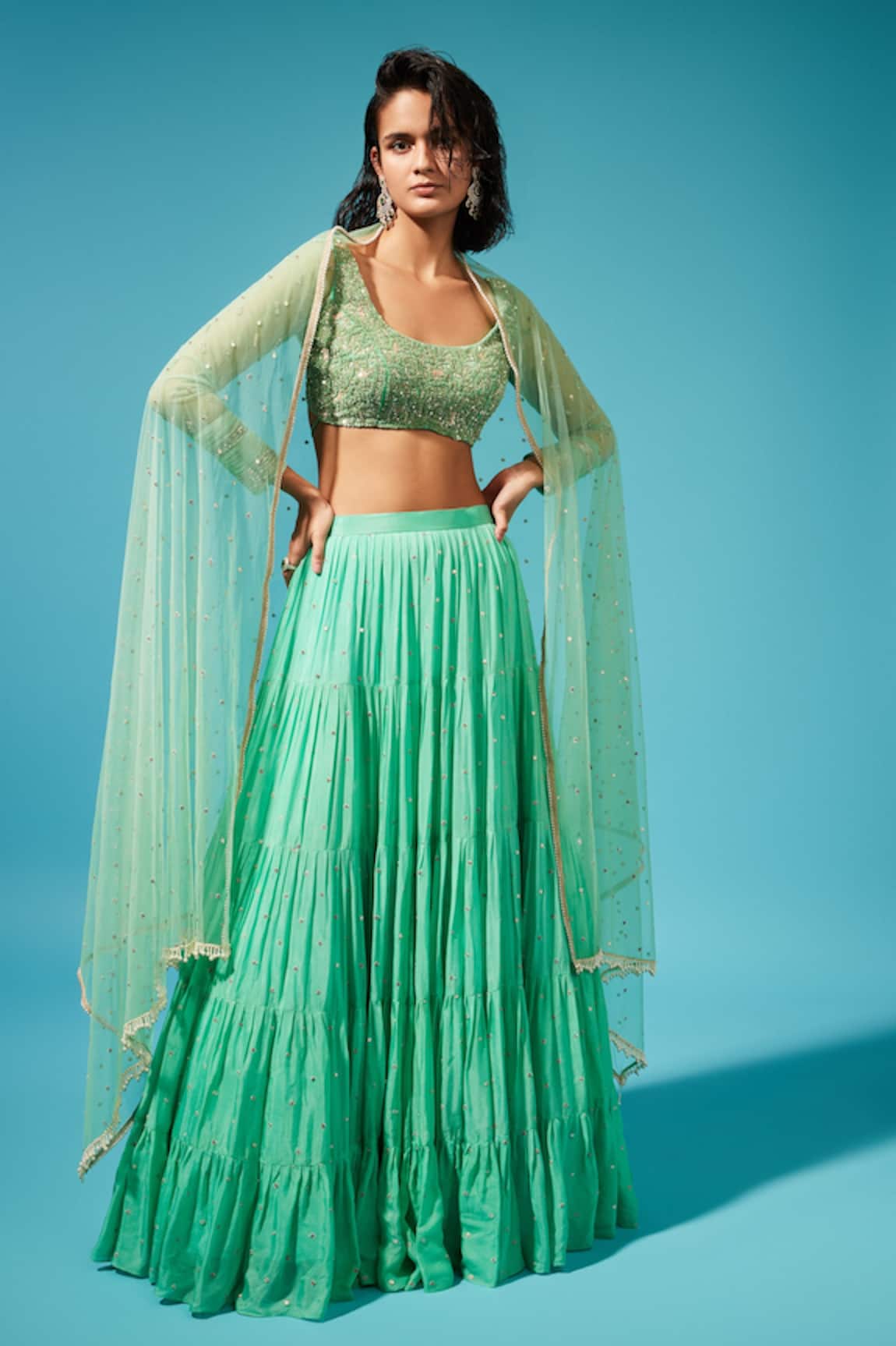 Chamee And Palak Sequin Embroidered Lehenga Set