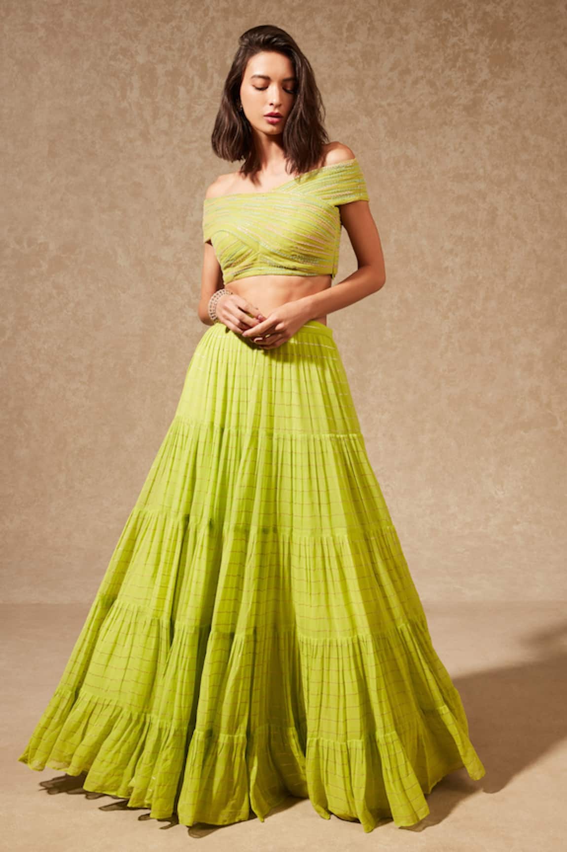 Chamee and Palak Striped Lehenga With Blouse 