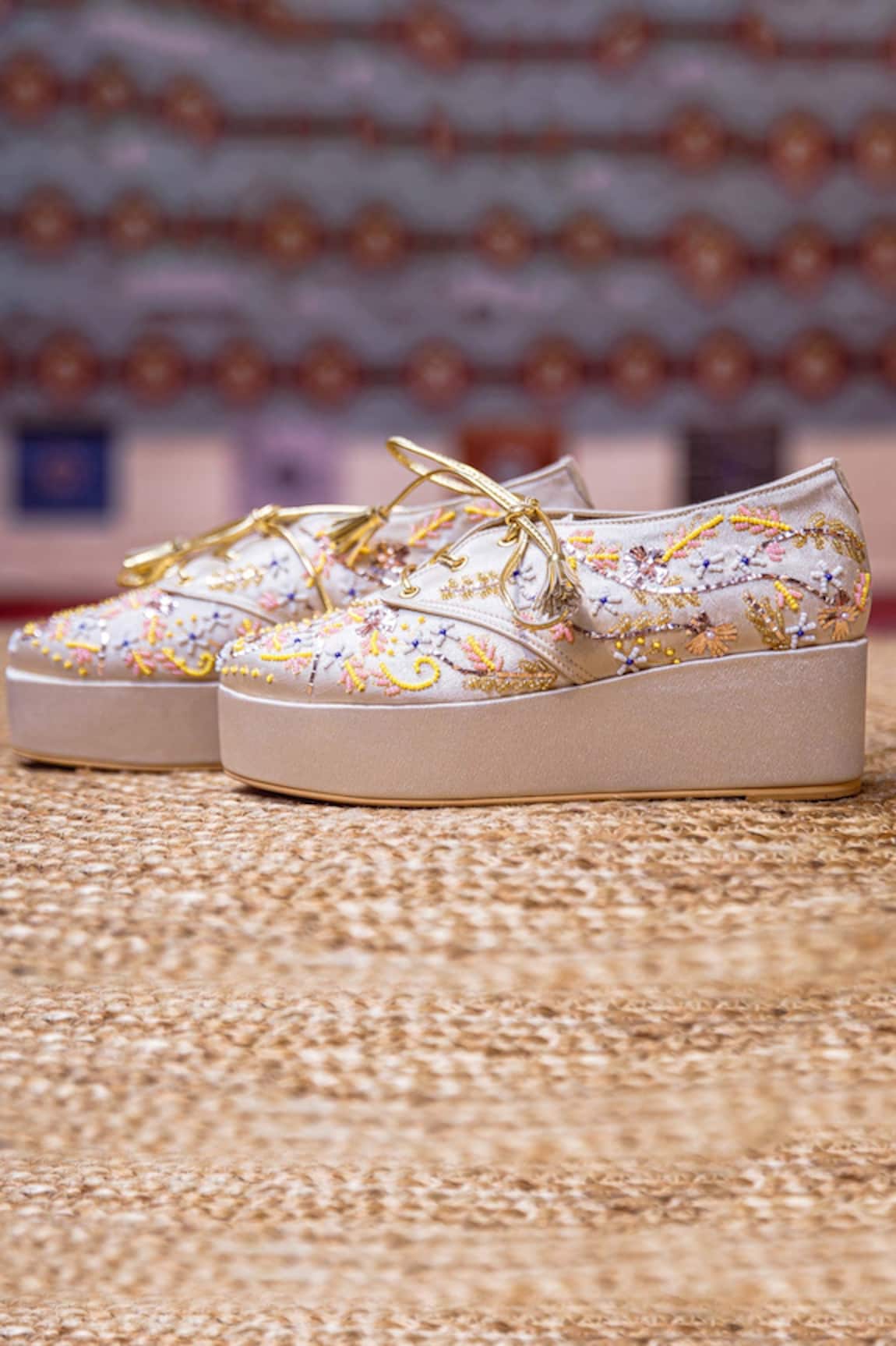 Tiesta Embroidered Sneaker Platform Wedges 