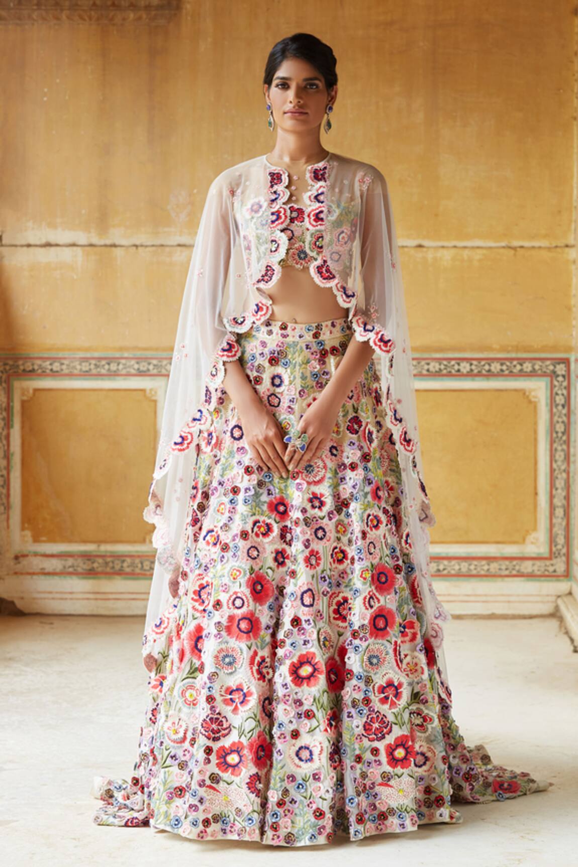Rahul Mishra Cape and Silk Organza Lehenga Set