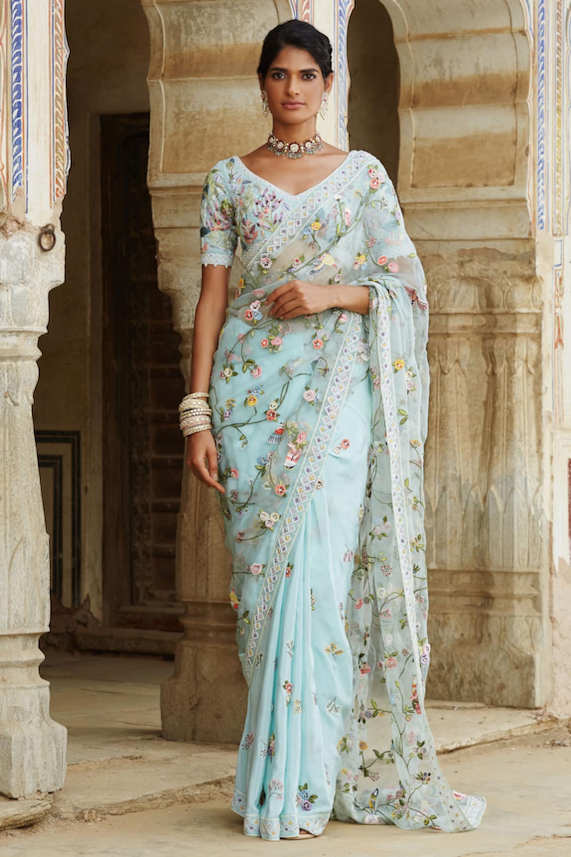 Rahul Mishra Silk Organza Saree with Blouse