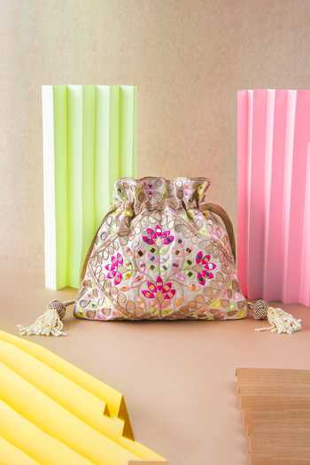 The Pink Potli Lilium Mirror Embroidered Potli