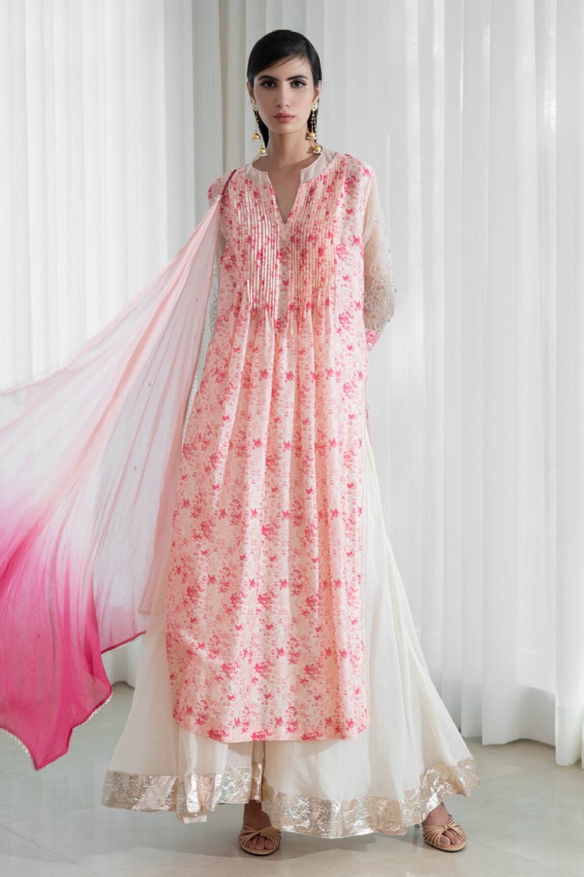 MANDIRA WIRK - Indian Chanderi Pintuck Kurta Sharara Set 