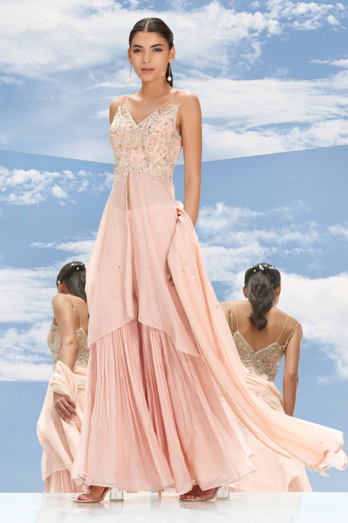 Mandira Wirk - Indian Chanderi Tunic Gharara Set