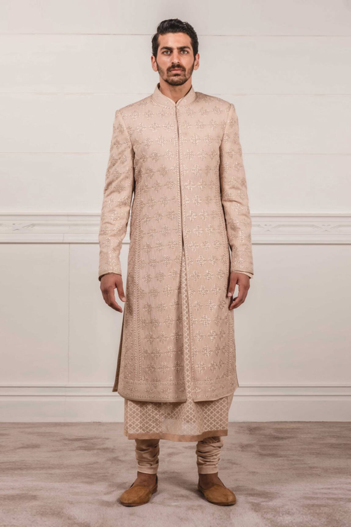 Tarun Tahiliani Chikankari Sherwani & Chanderi Jacquard Kurta Set
