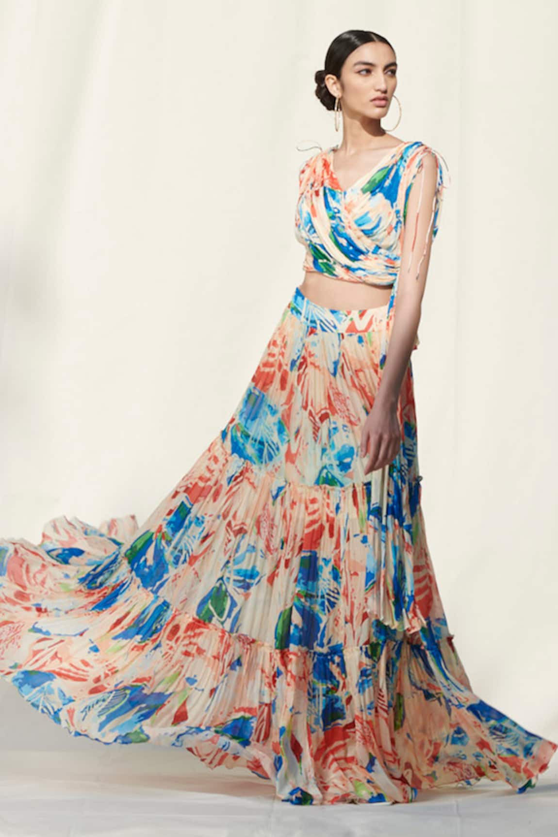Mandira Wirk Resort Draped Printed Crop Top & Skirt Set 