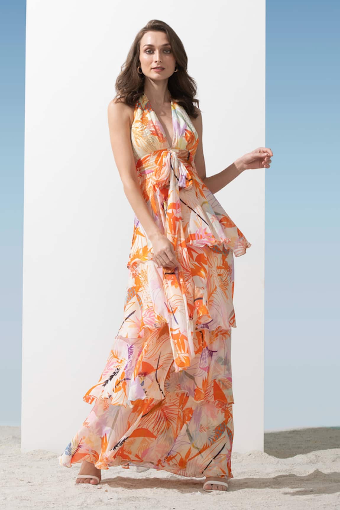Mandira Wirk Resort Floral Print Tiered Dress 