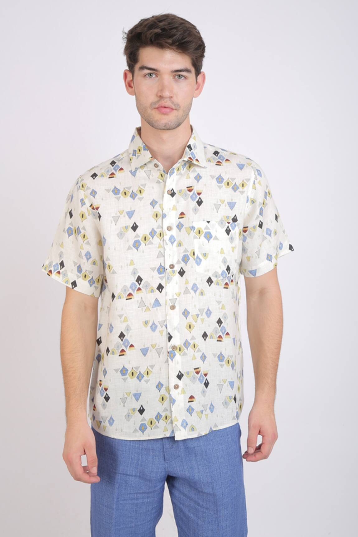 Linen Bloom Geometric Print Shirt 