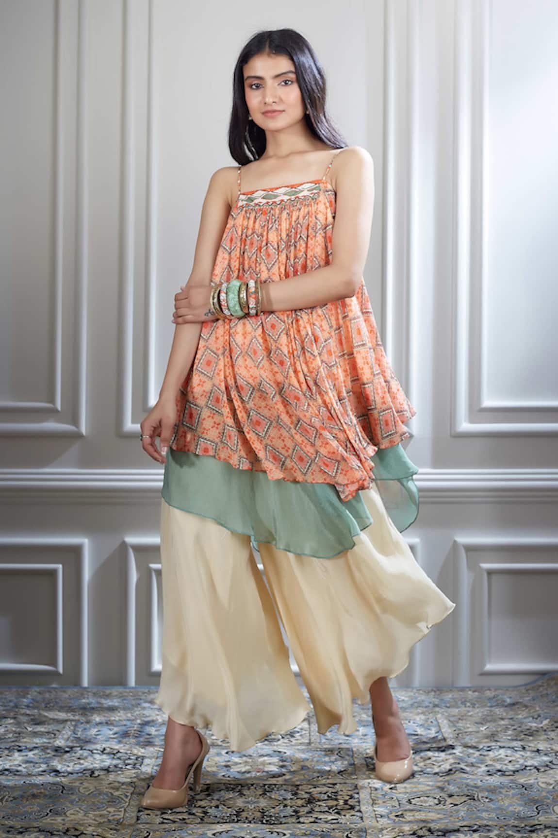 Mandira Wirk - Indian Printed Kurta & Palazzo Set