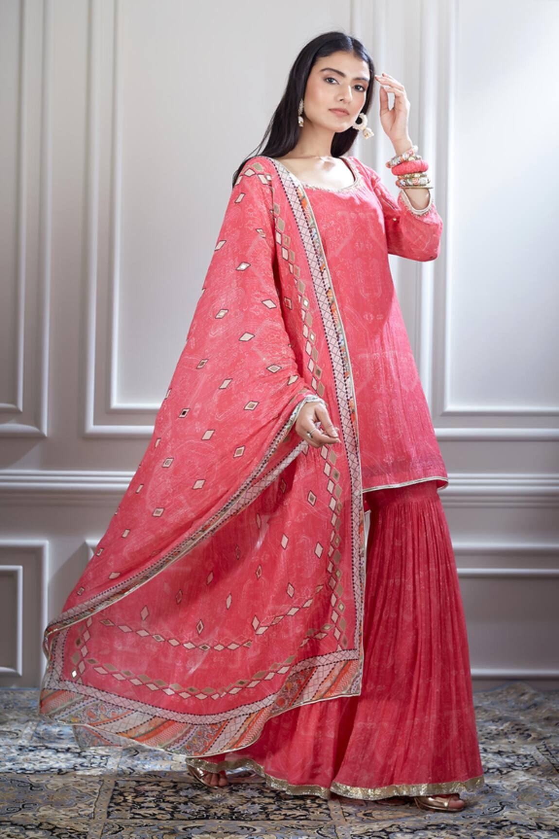 Mandira Wirk - Indian Chanderi Printed Kurta & Sharara Set