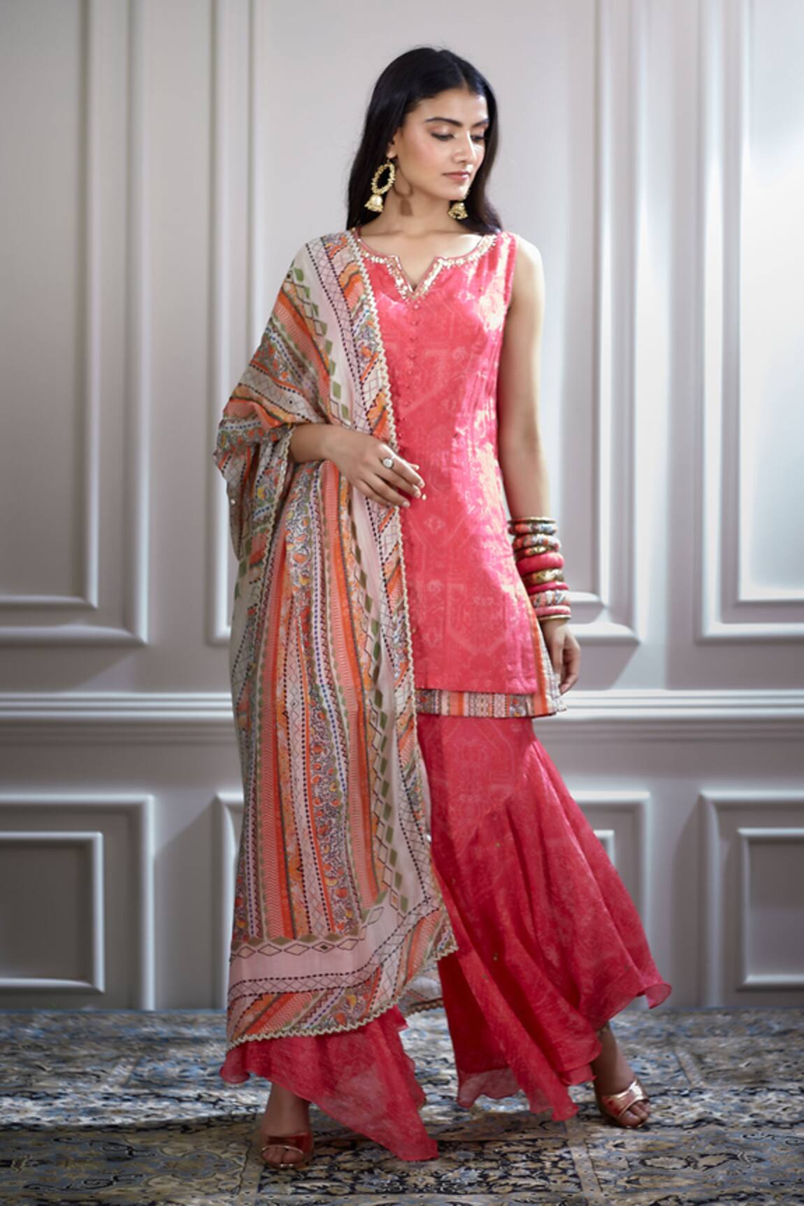 Mandira Wirk - Indian Chanderi Printed Kurta & Sharara Set