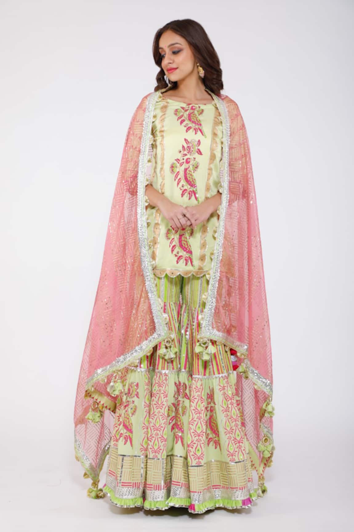 Maayera Jaipur Floral Embroidered Kurta Sharara Set